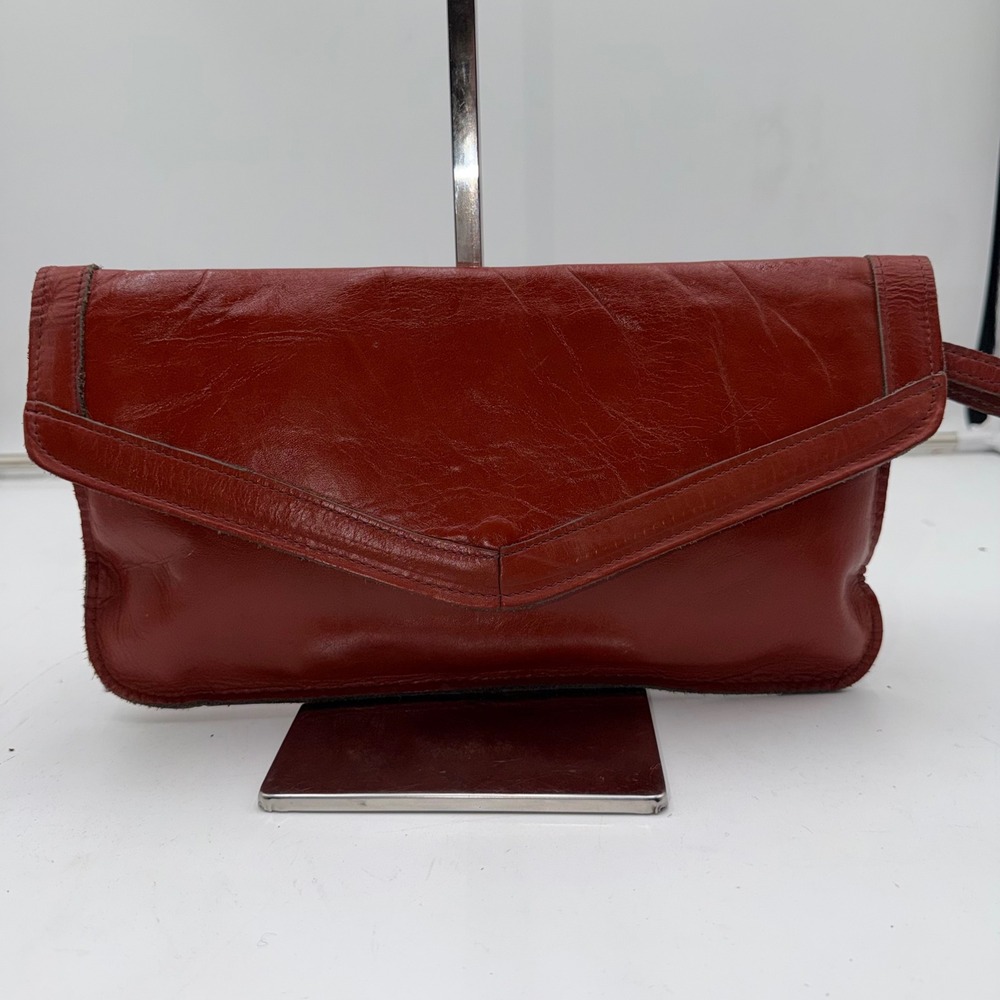 Vintage Red Leather Envelope Clutch Bag Wristlet Made in Dominican Republic - Picture 1 of 13